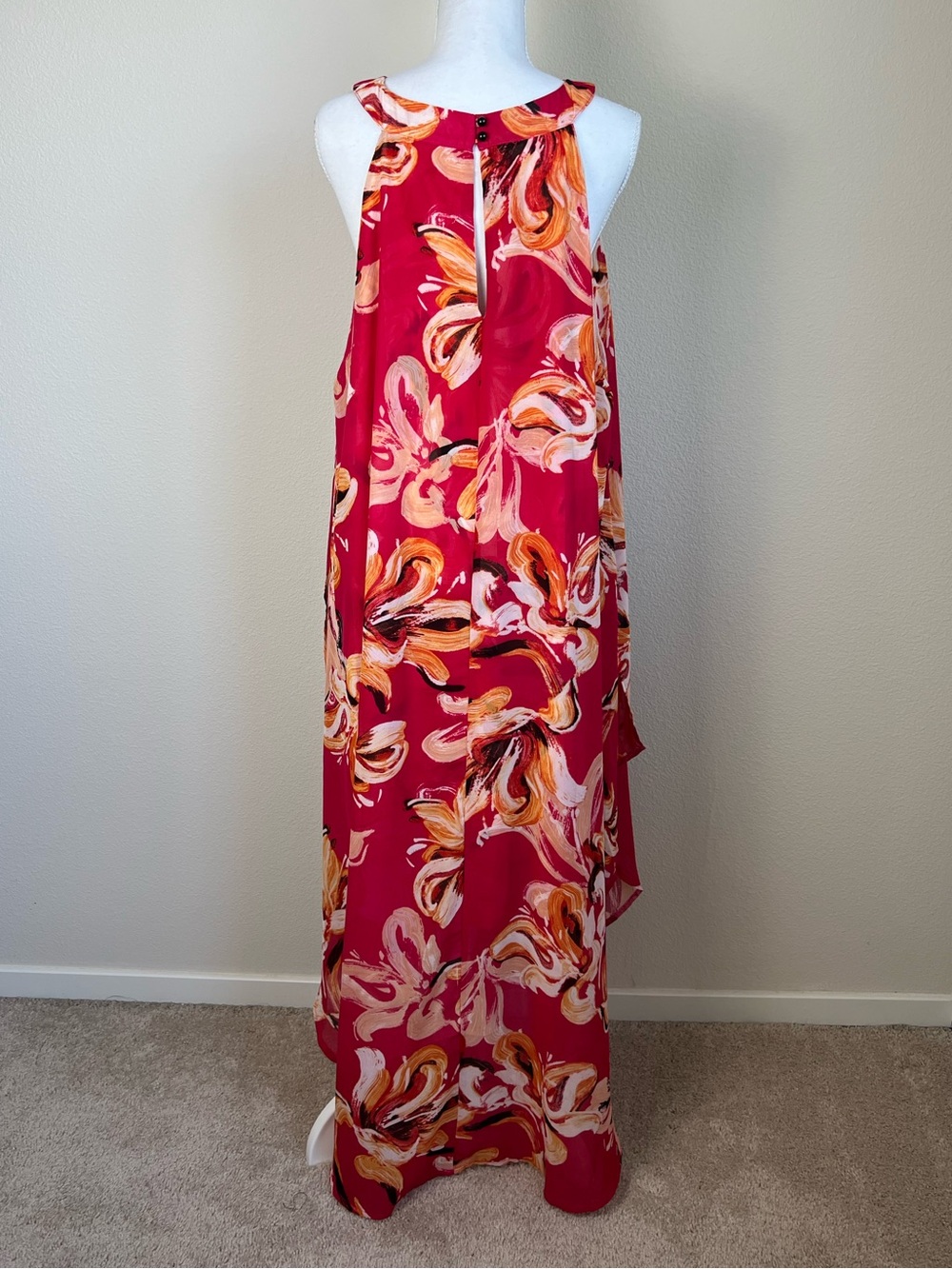 Avenue Plus Size 26/28 Asymmetrical Overlay Maxi Dress Pink Abstract Artsy 5X - Picture 4 of 8